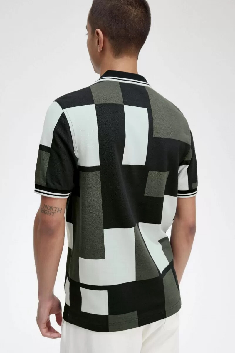 fred perry pixel print herrskjorta ljusblå