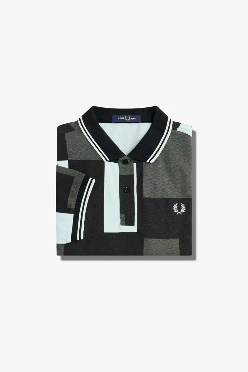 fred perry pixel print herrskjorta ljusblå