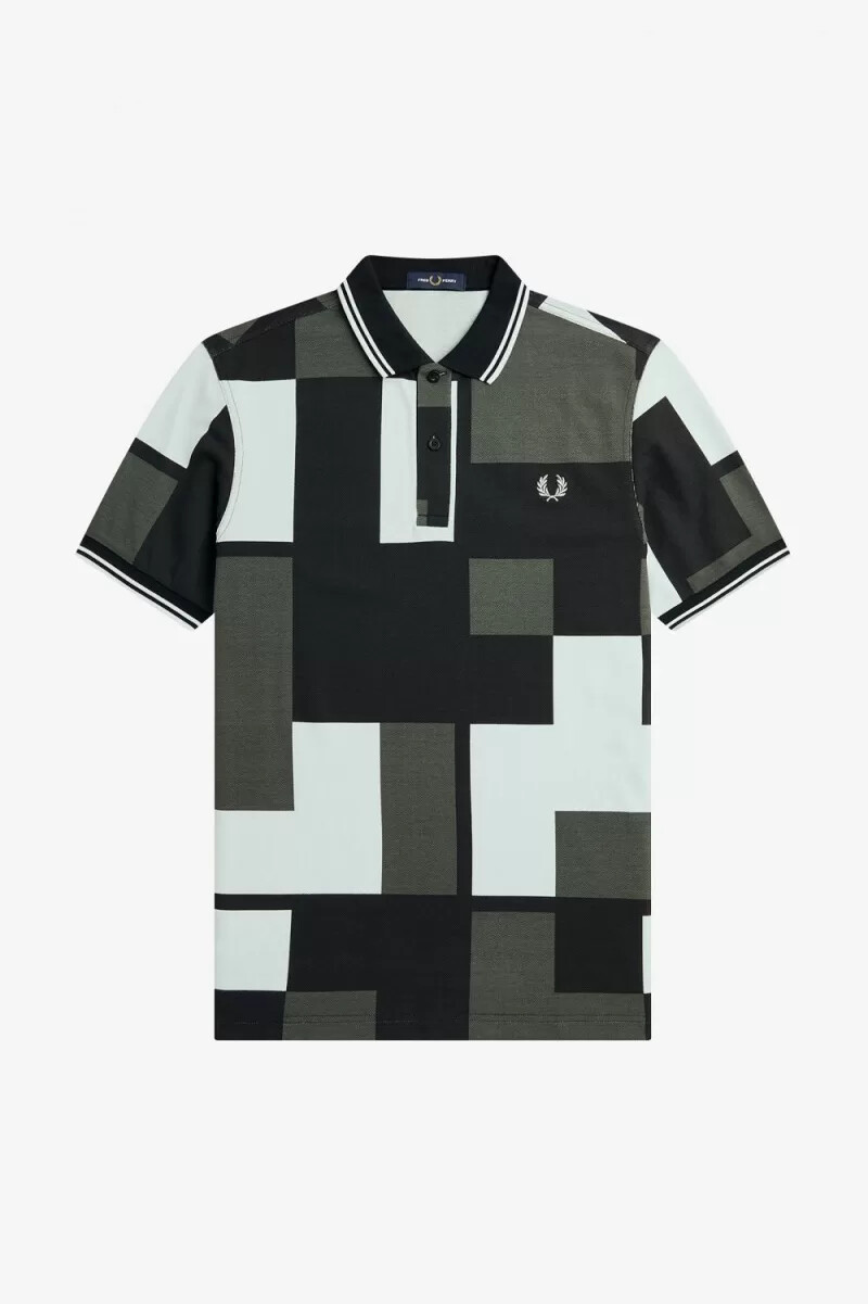 fred perry pixel print herrskjorta ljusblå