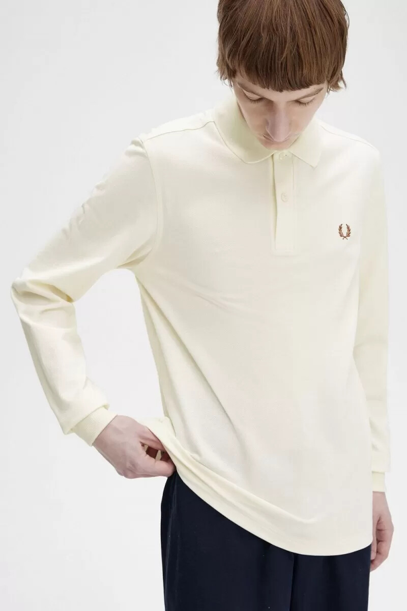 fred perry m6006 herrskjorta beige whiskybrun