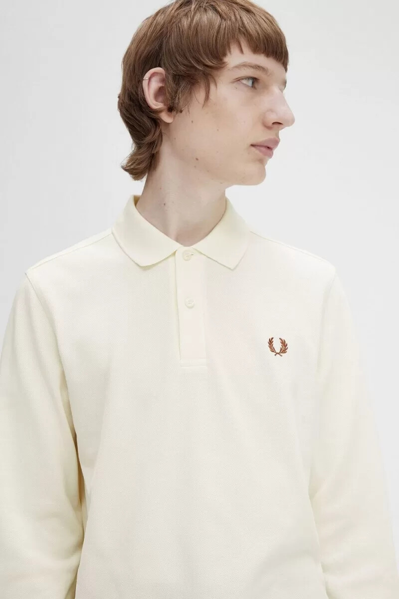 fred perry m6006 herrskjorta beige whiskybrun