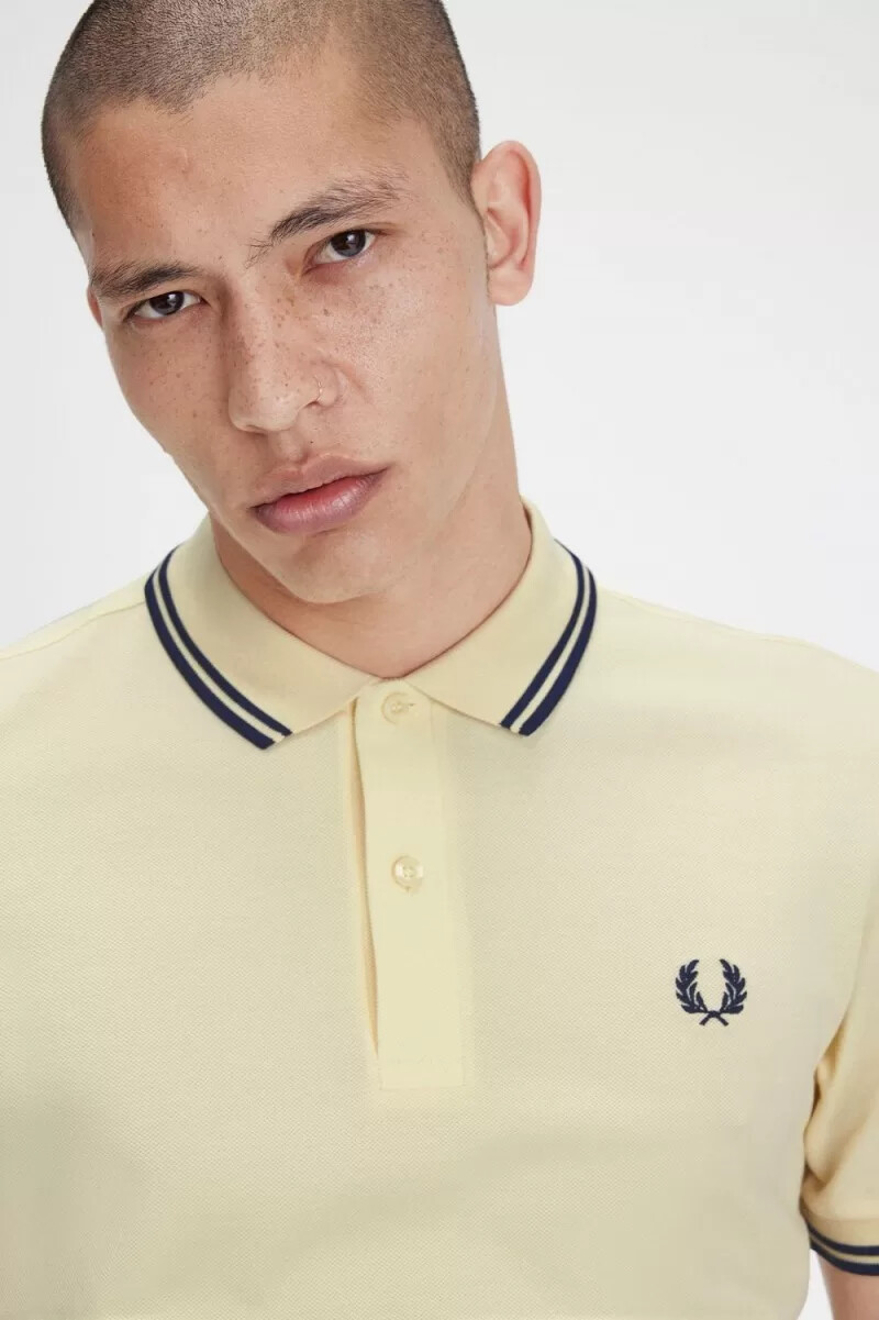 fred perry m3600 herrskjorta aqua cream fransk marinblå