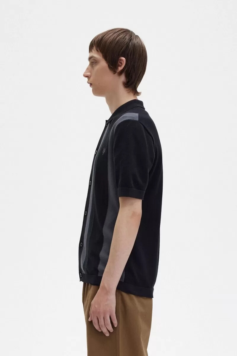 fred perry randig stickad herrskjorta svart