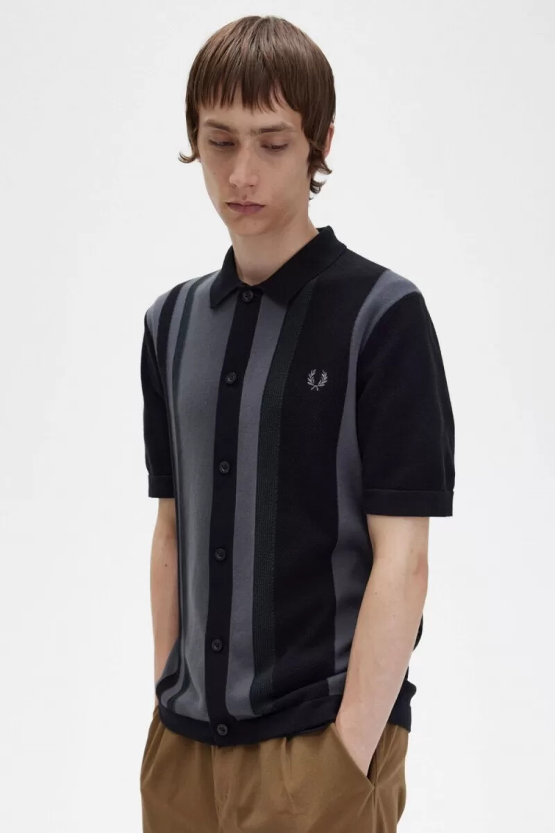 fred perry randig stickad herrskjorta svart