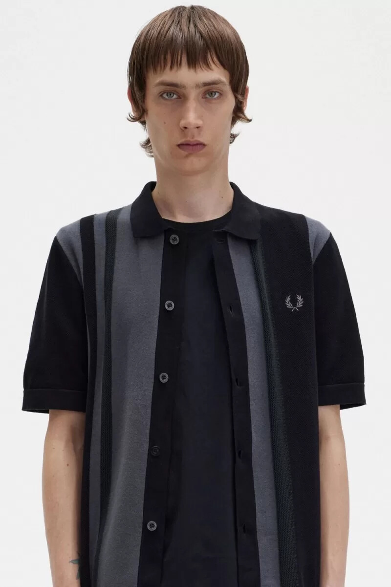 fred perry randig stickad herrskjorta svart