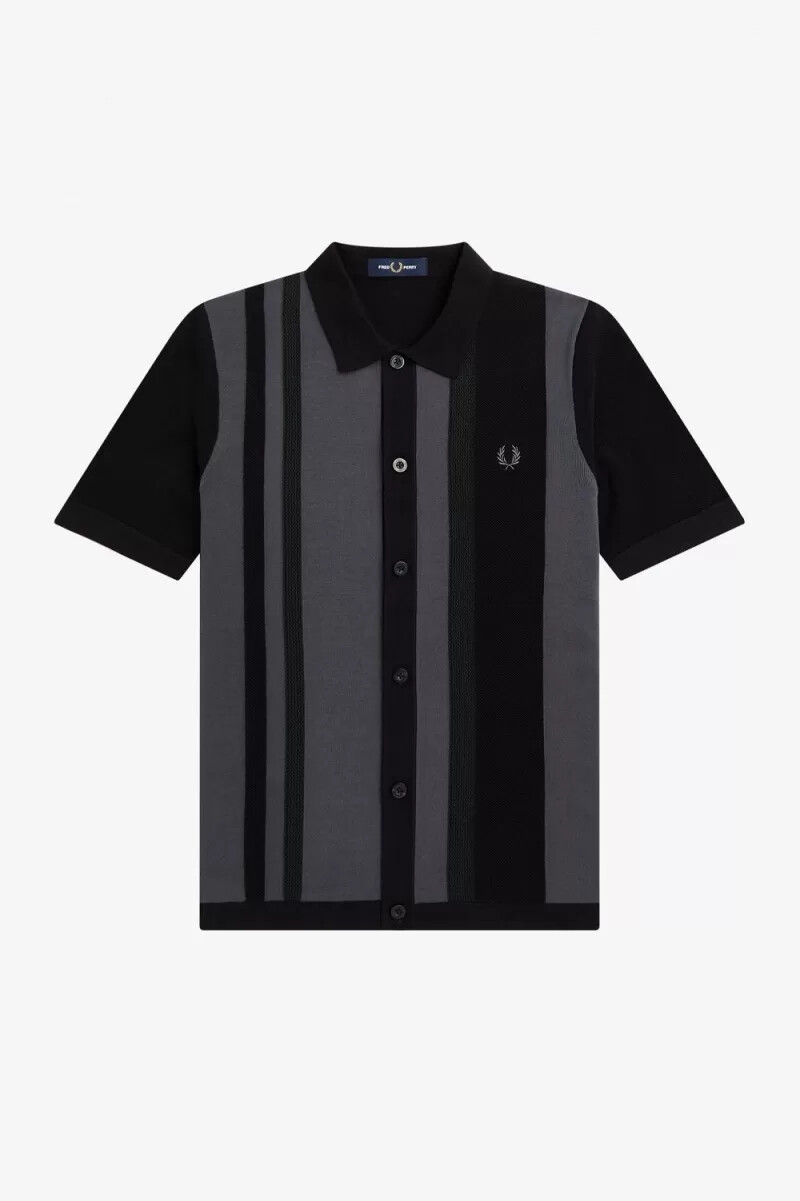 fred perry randig stickad herrskjorta svart