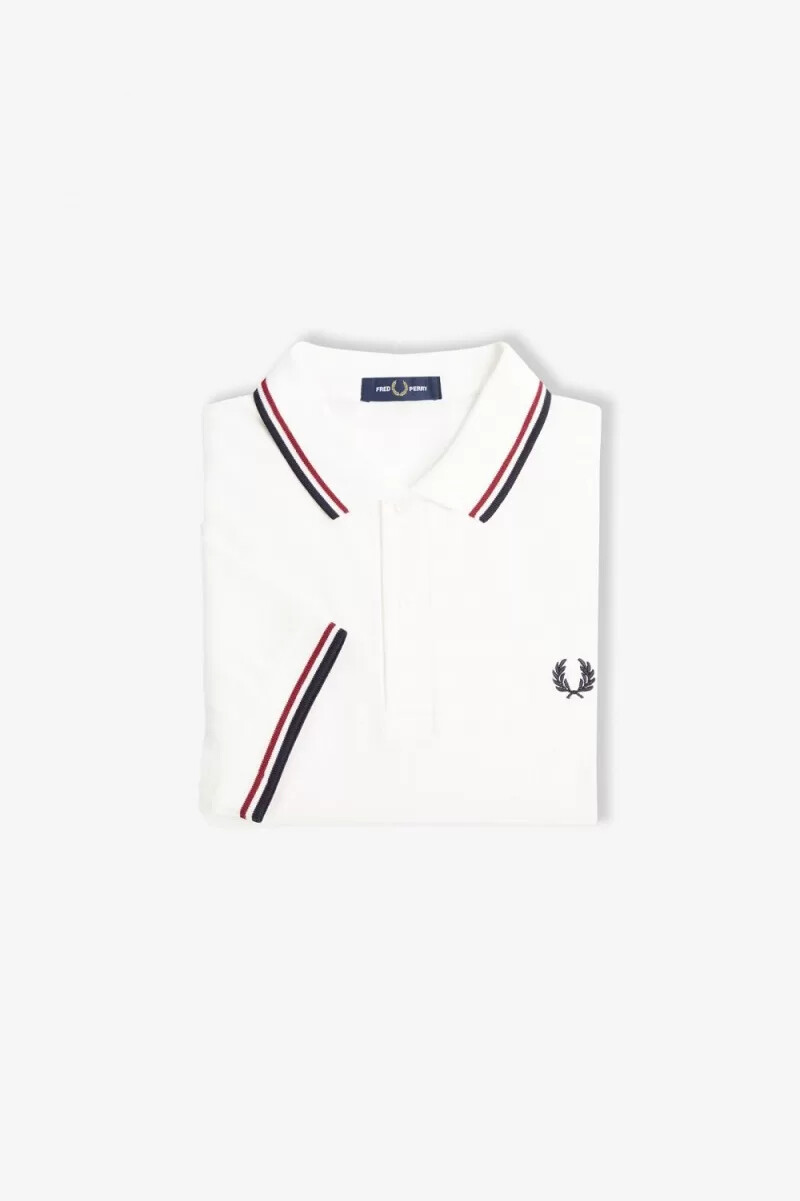fred perry m3600 herrskjorta snövit bränd röd marinblå