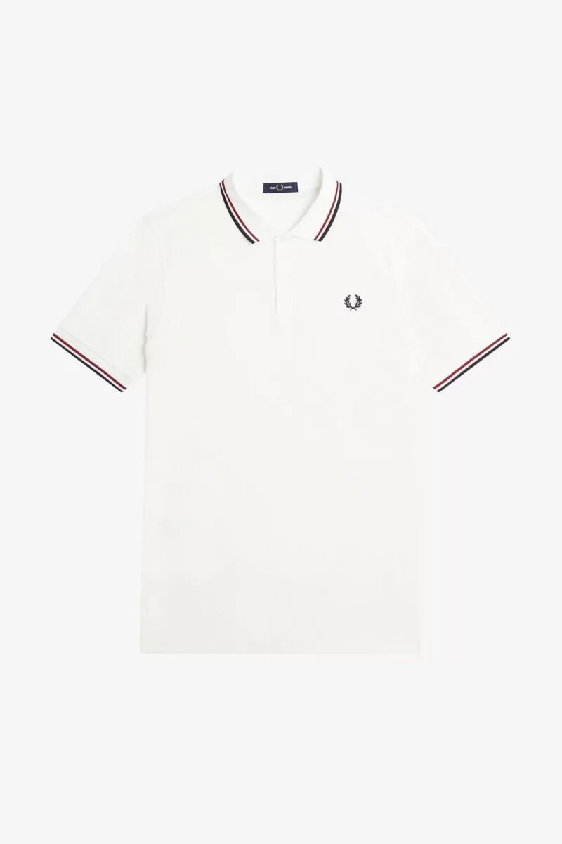fred perry m3600 herrskjorta snövit bränd röd marinblå