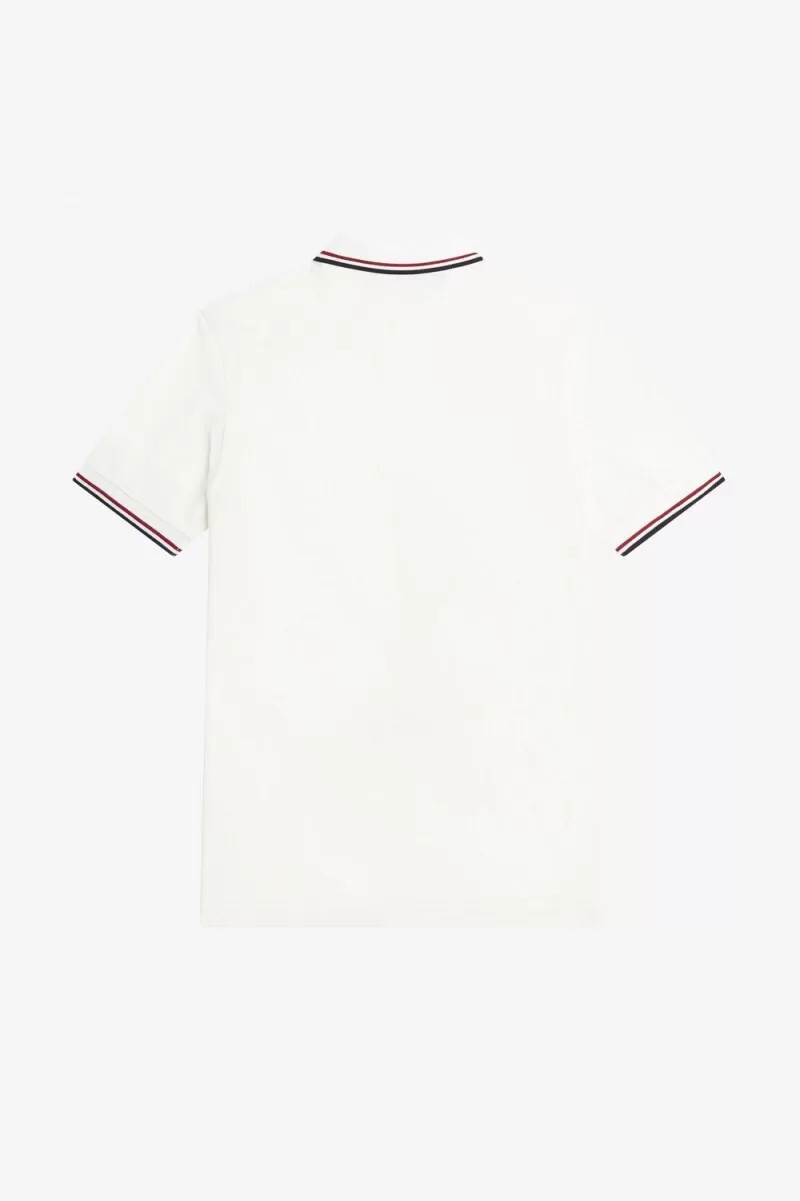 fred perry m3600 herrskjorta snövit bränd röd marinblå