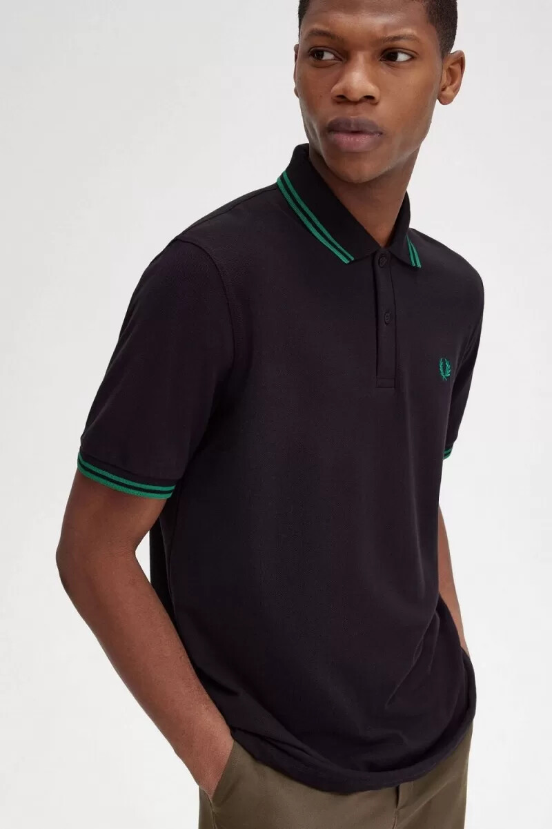fred perry m12 herrskjorta svart grön
