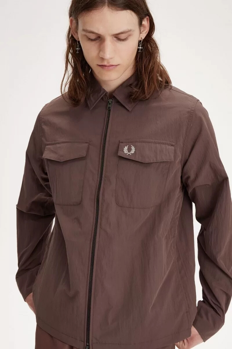 fred perry zip herrskjorta mörkröd