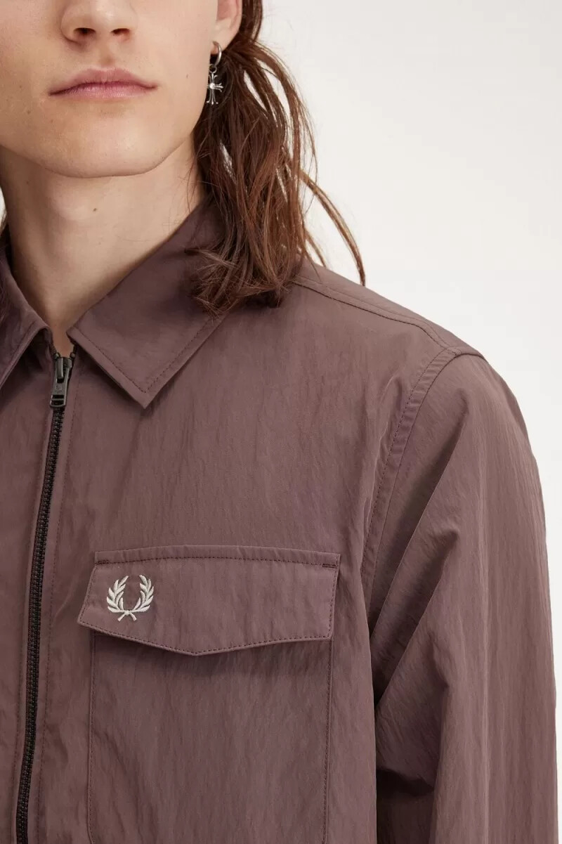 fred perry zip herrskjorta mörkröd