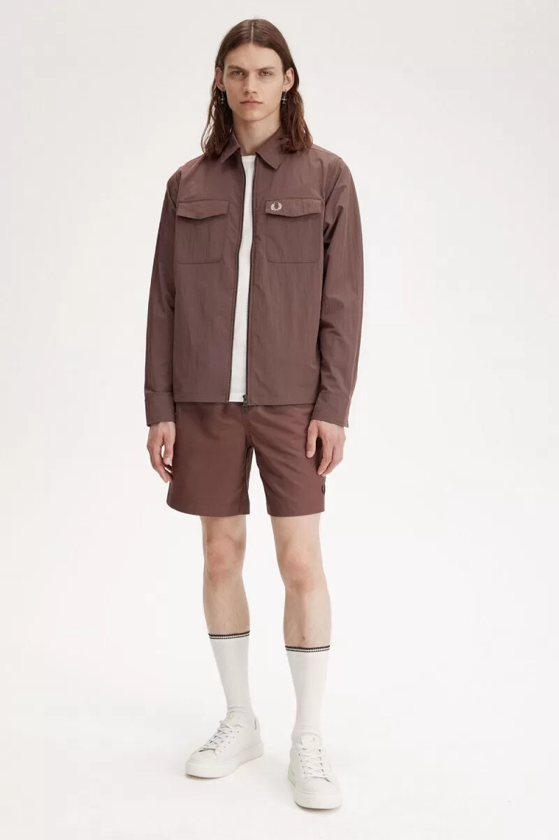 fred perry zip herrskjorta mörkröd
