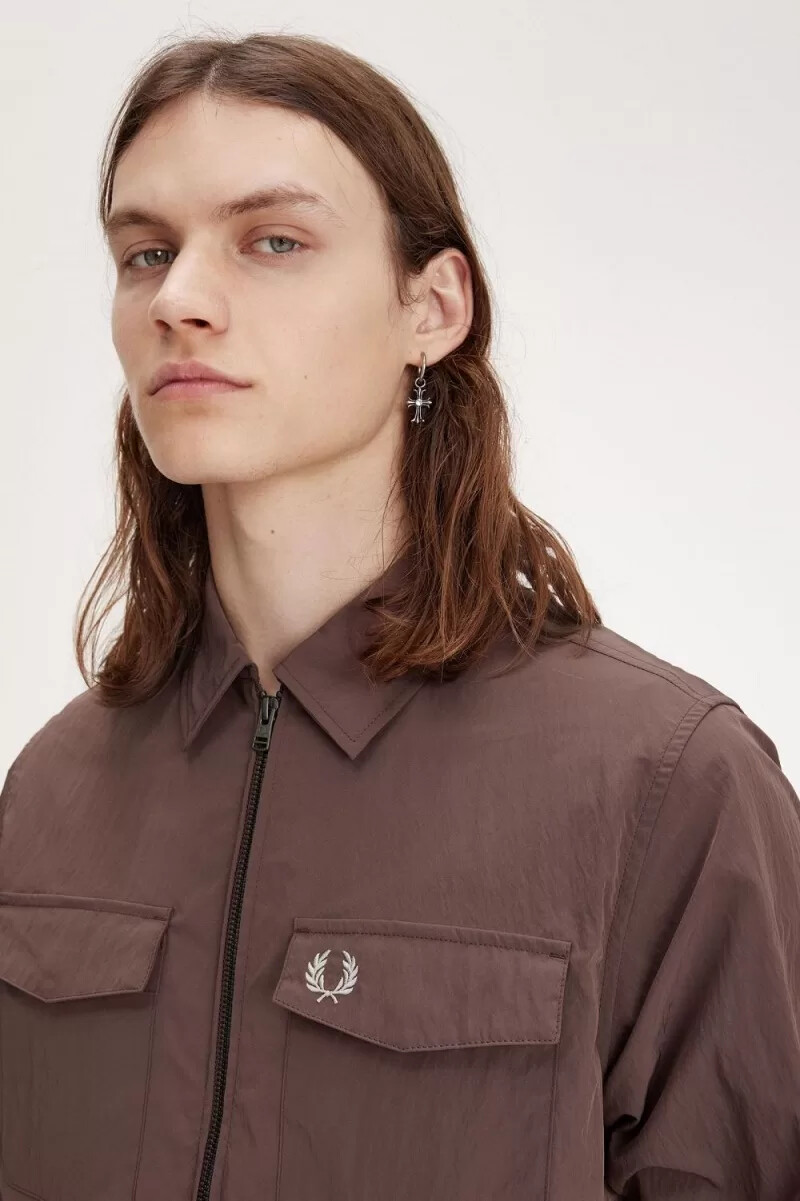 fred perry zip herrskjorta mörkröd