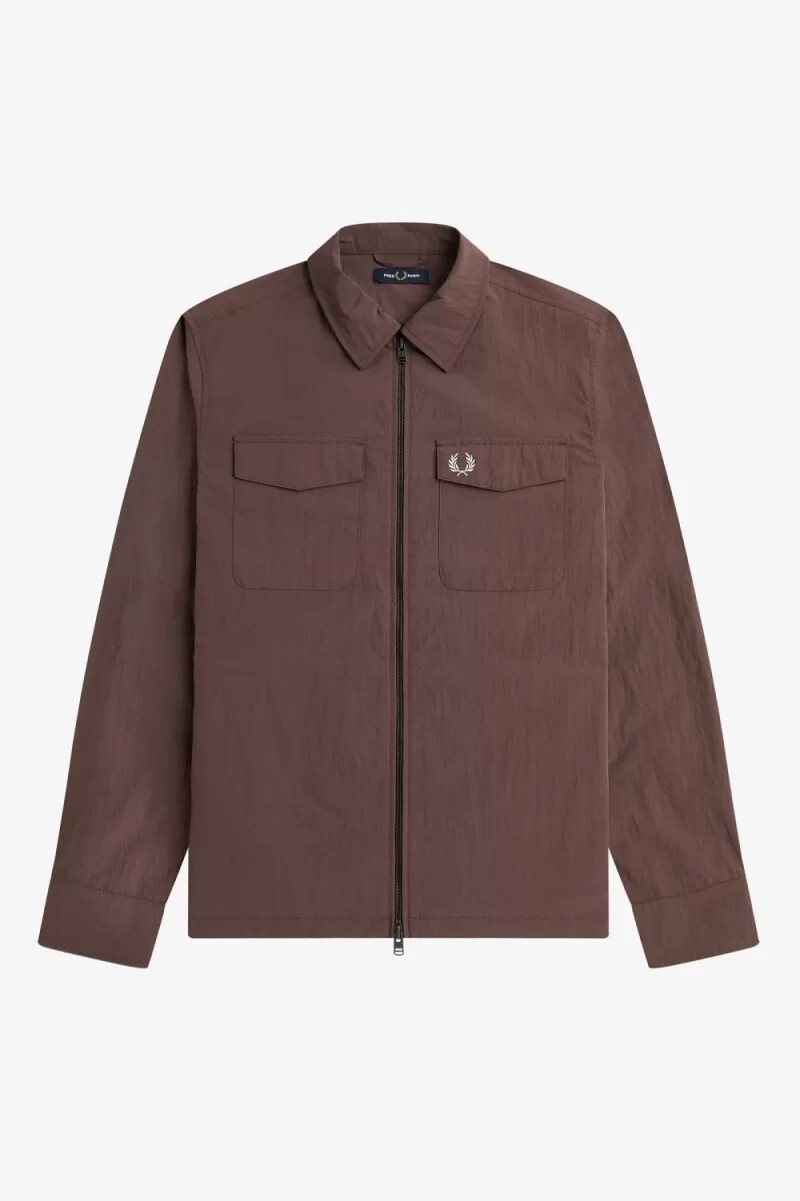 fred perry zip herrskjorta mörkröd