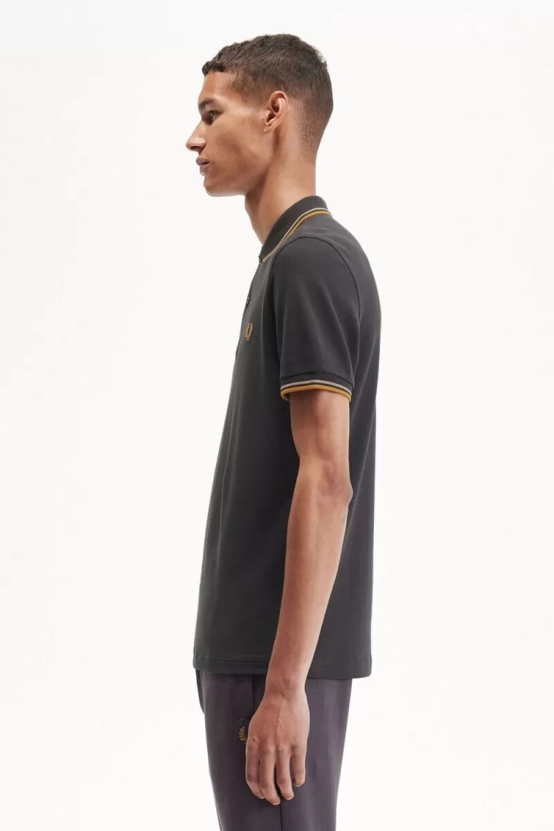 fred perry m3600 herrskjorta anchor grågrön mörk kaffe