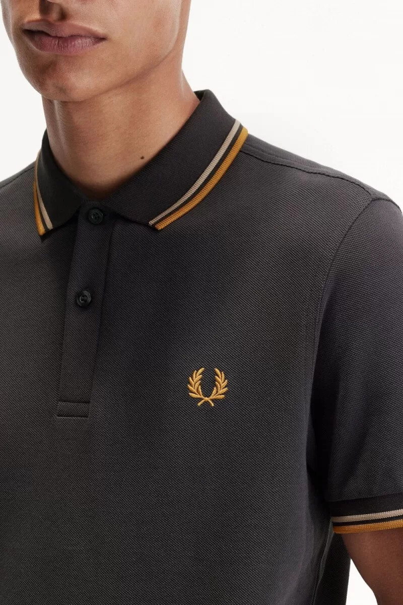 fred perry m3600 herrskjorta anchor grågrön mörk kaffe