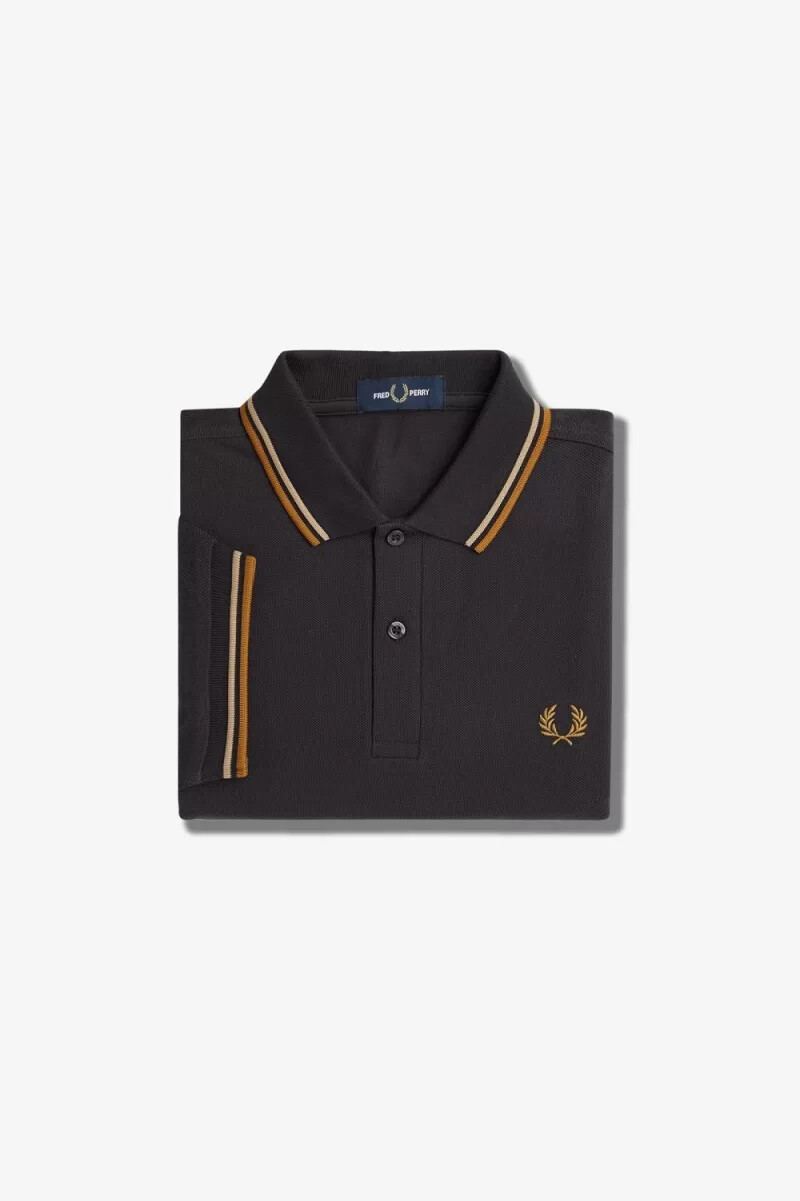 fred perry m3600 herrskjorta anchor grågrön mörk kaffe