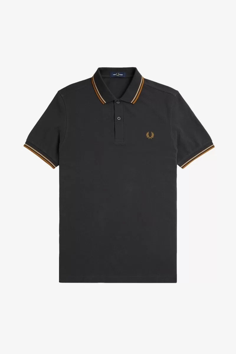 fred perry m3600 herrskjorta anchor grågrön mörk kaffe
