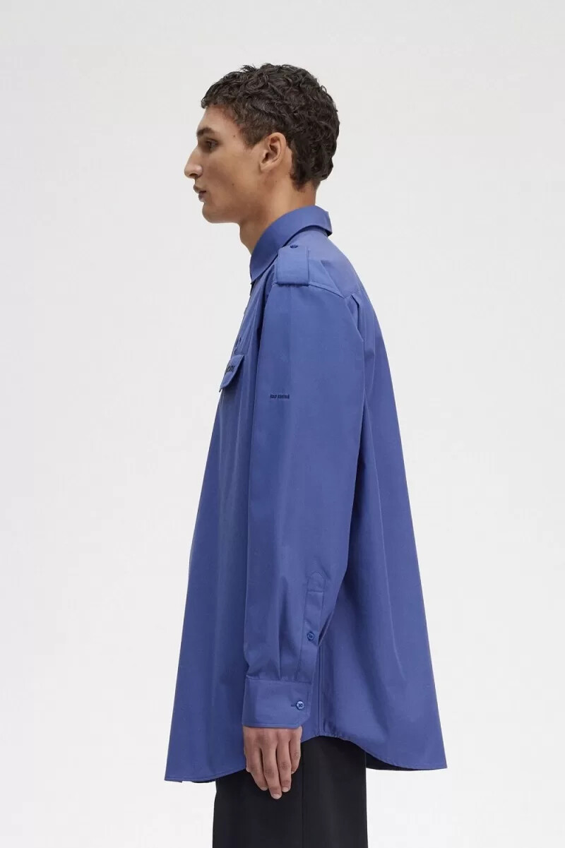 fred perry oversized utility herrskjorta kungsblå