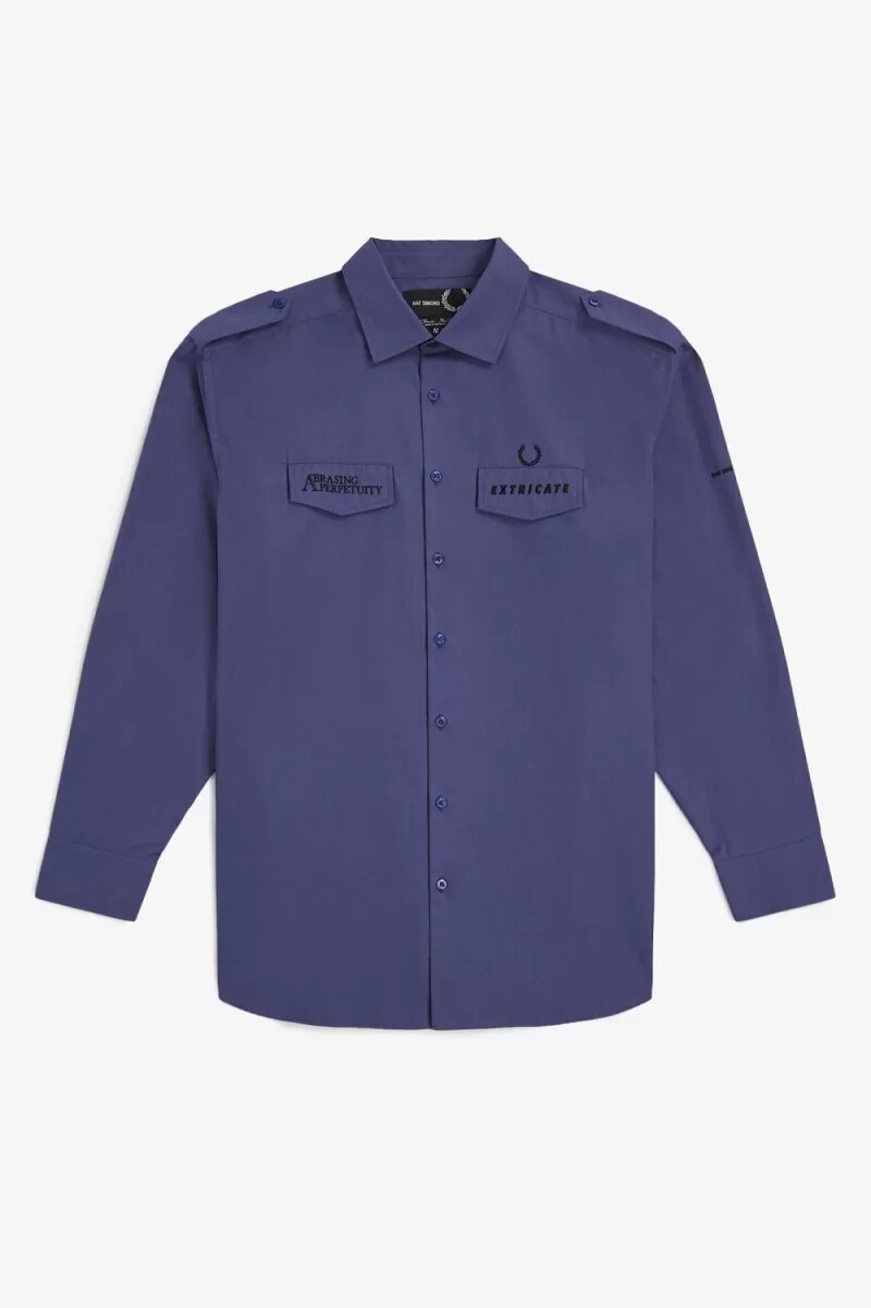 fred perry oversized utility herrskjorta kungsblå