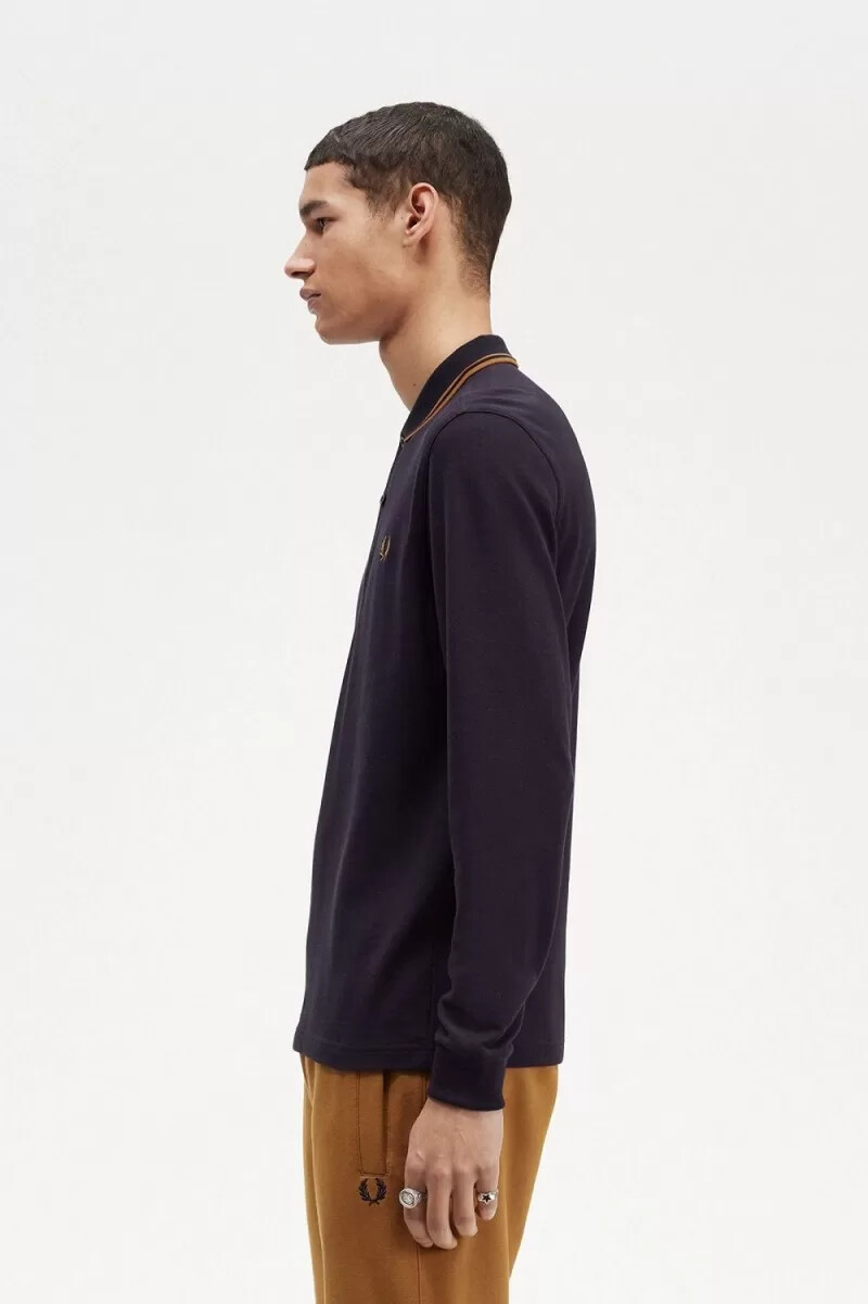 fred perry m3636 herrskjorta marinblå mörk kaffe mörk kaffe