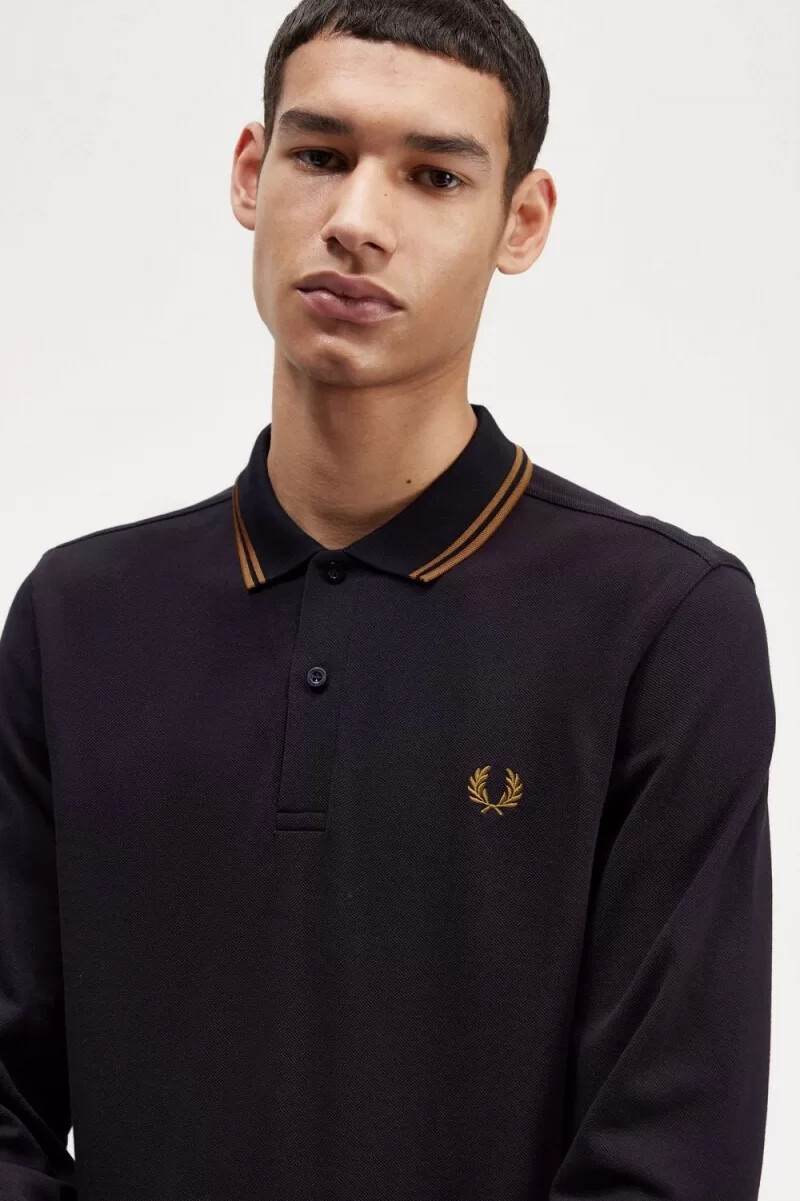 fred perry m3636 herrskjorta marinblå mörk kaffe mörk kaffe