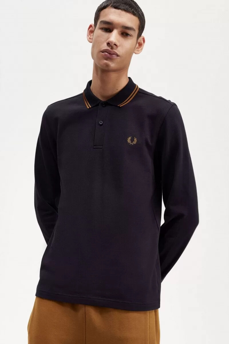 fred perry m3636 herrskjorta marinblå mörk kaffe mörk kaffe