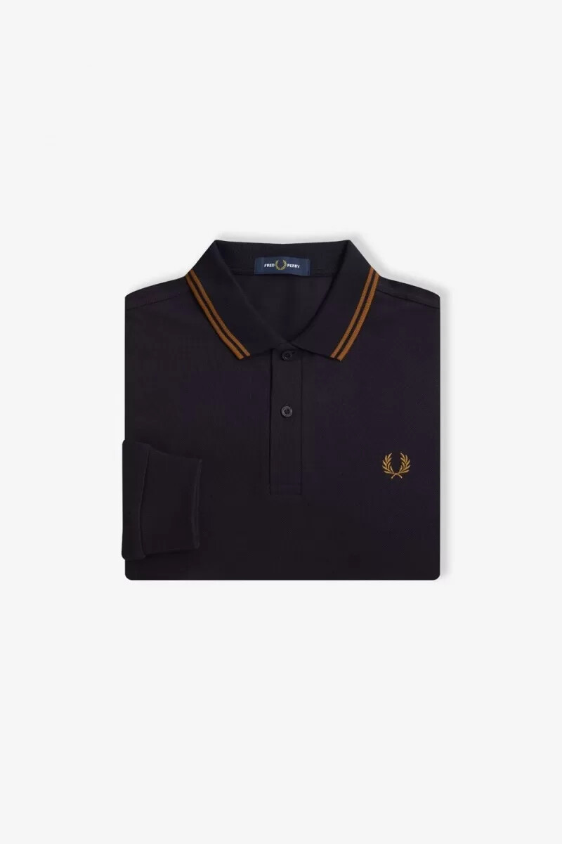 fred perry m3636 herrskjorta marinblå mörk kaffe mörk kaffe