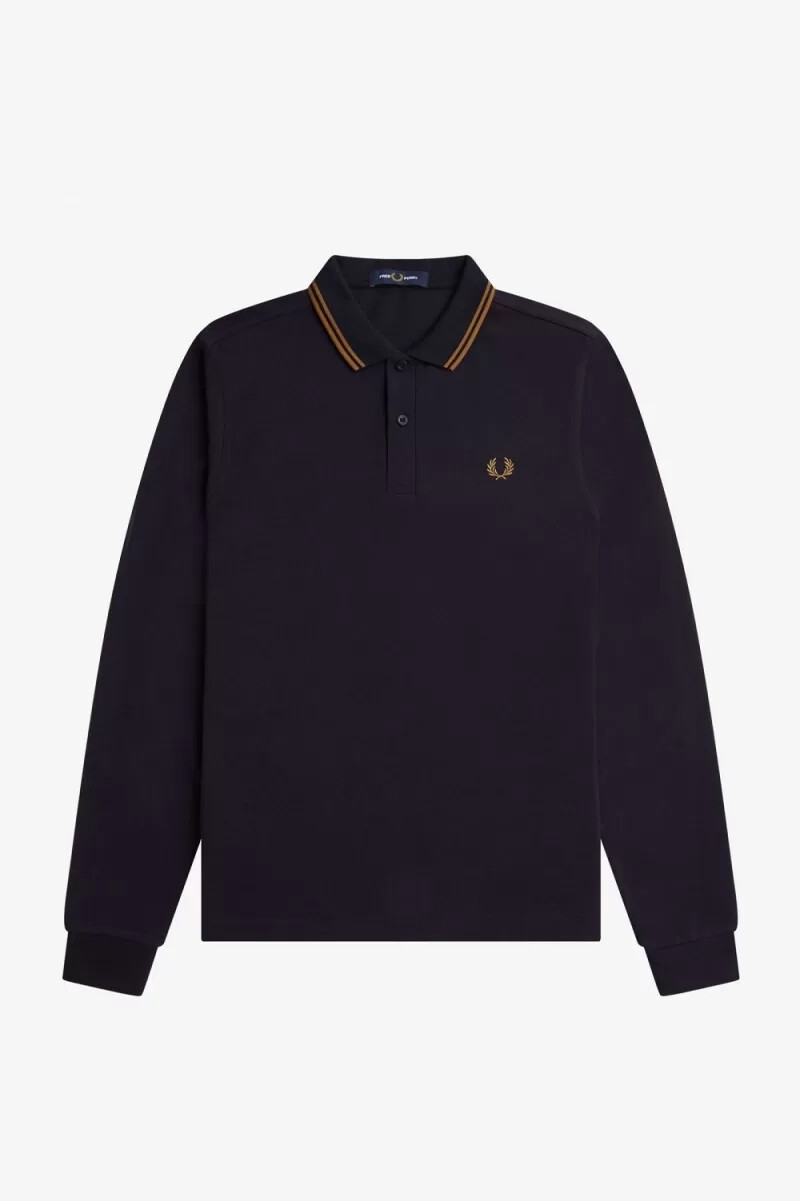 fred perry m3636 herrskjorta marinblå mörk kaffe mörk kaffe