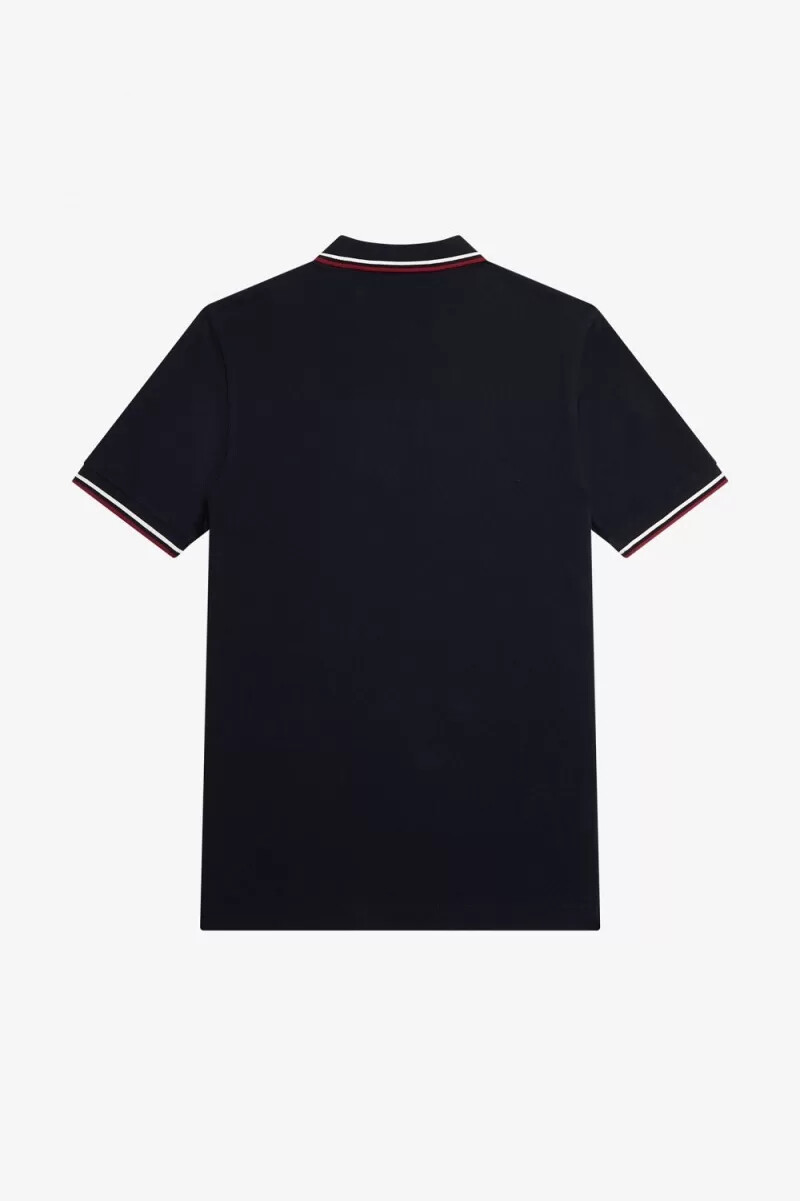 fred perry m3600 herrskjorta marinblå snövit bränd röd