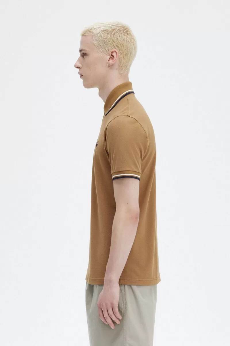 fred perry m12 herrskjorta mörk kaffe beige marinblå