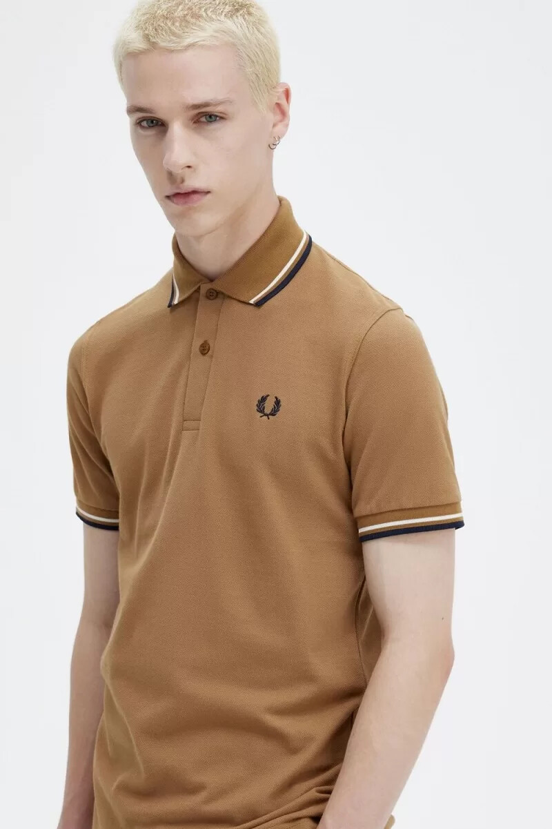 fred perry m12 herrskjorta mörk kaffe beige marinblå