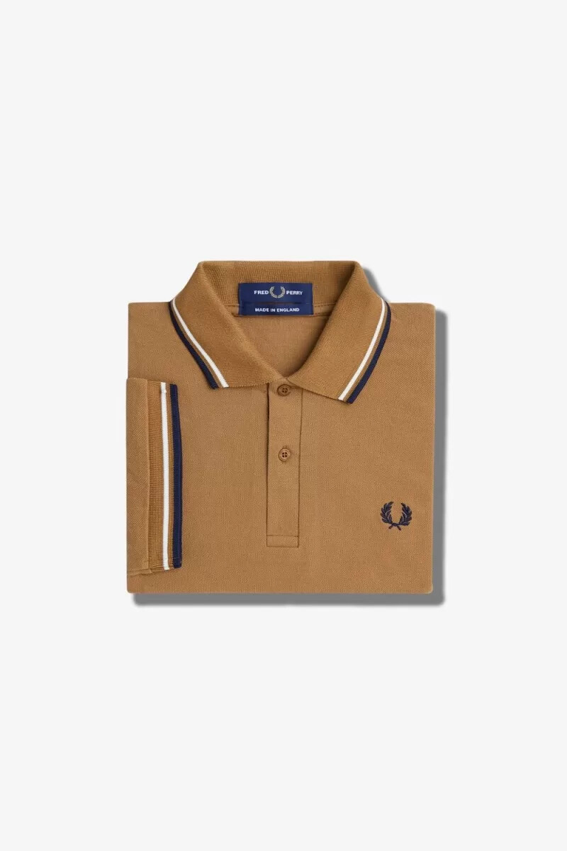 fred perry m12 herrskjorta mörk kaffe beige marinblå