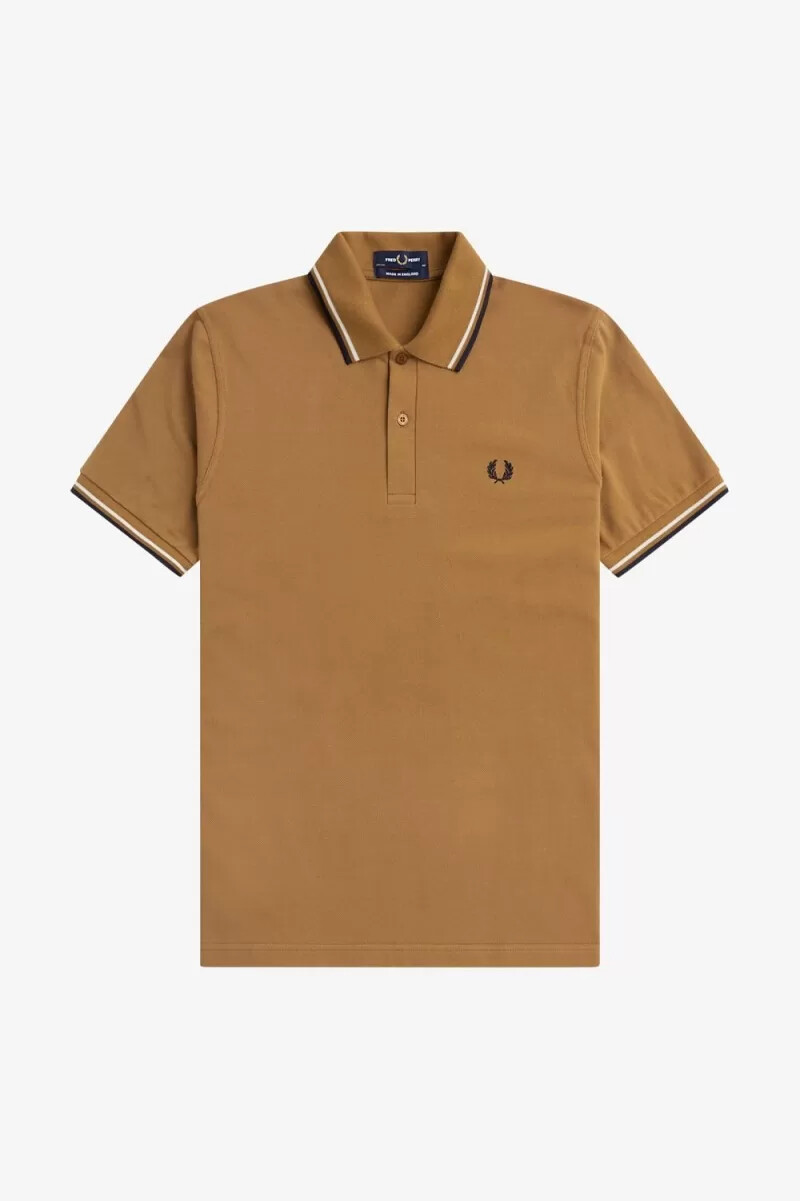 fred perry m12 herrskjorta mörk kaffe beige marinblå