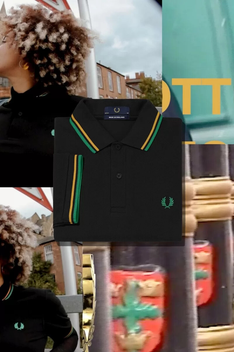 fred perry m12 herrskjorta svart nottingham gold forest green