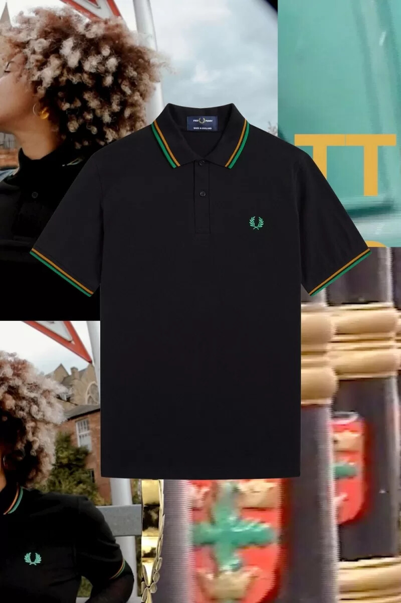 fred perry m12 herrskjorta svart nottingham gold forest green