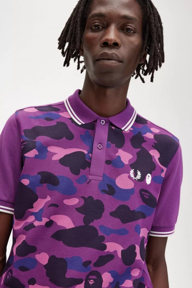 fred perry camouflage herrskjorta lila