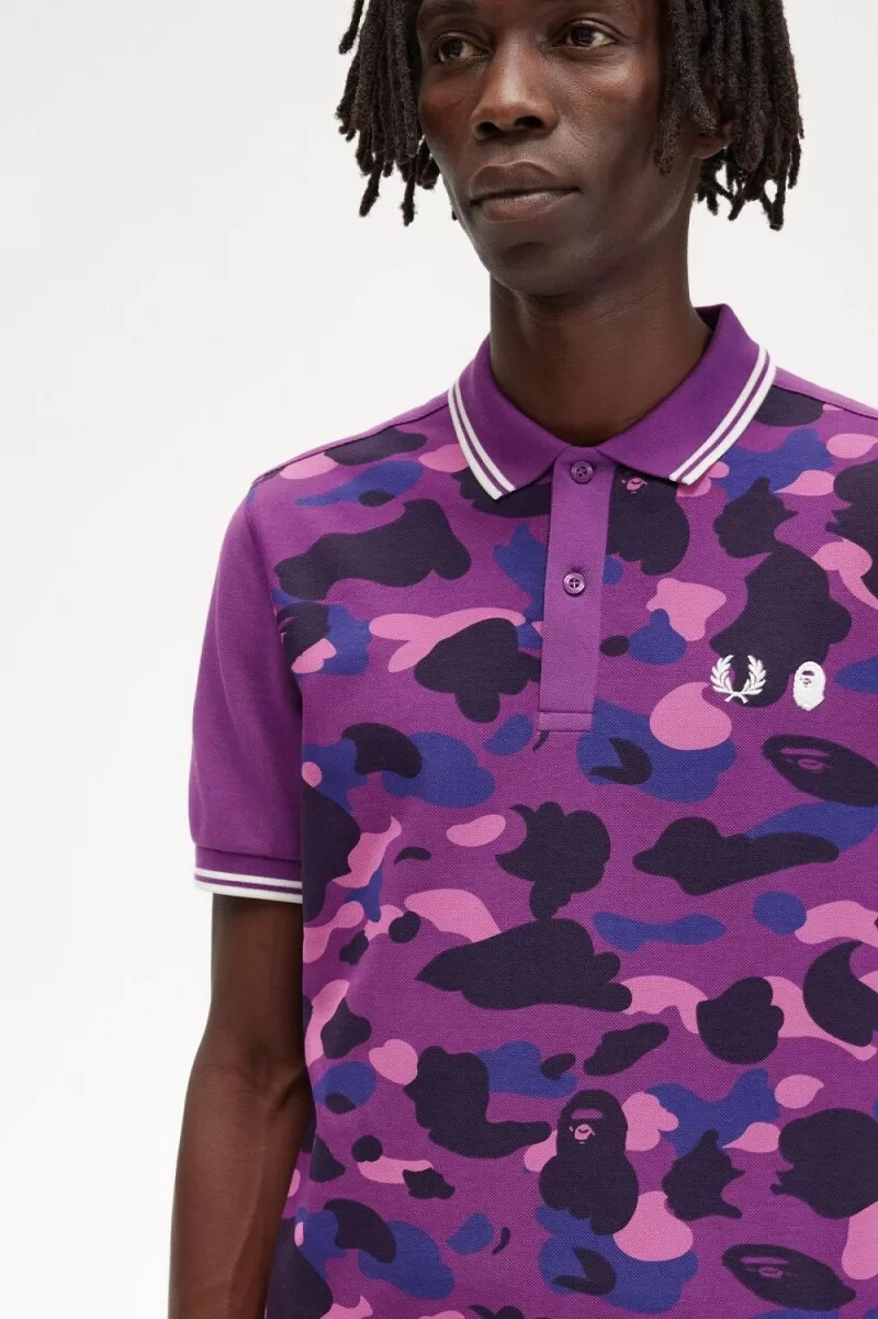 fred perry camouflage herrskjorta lila