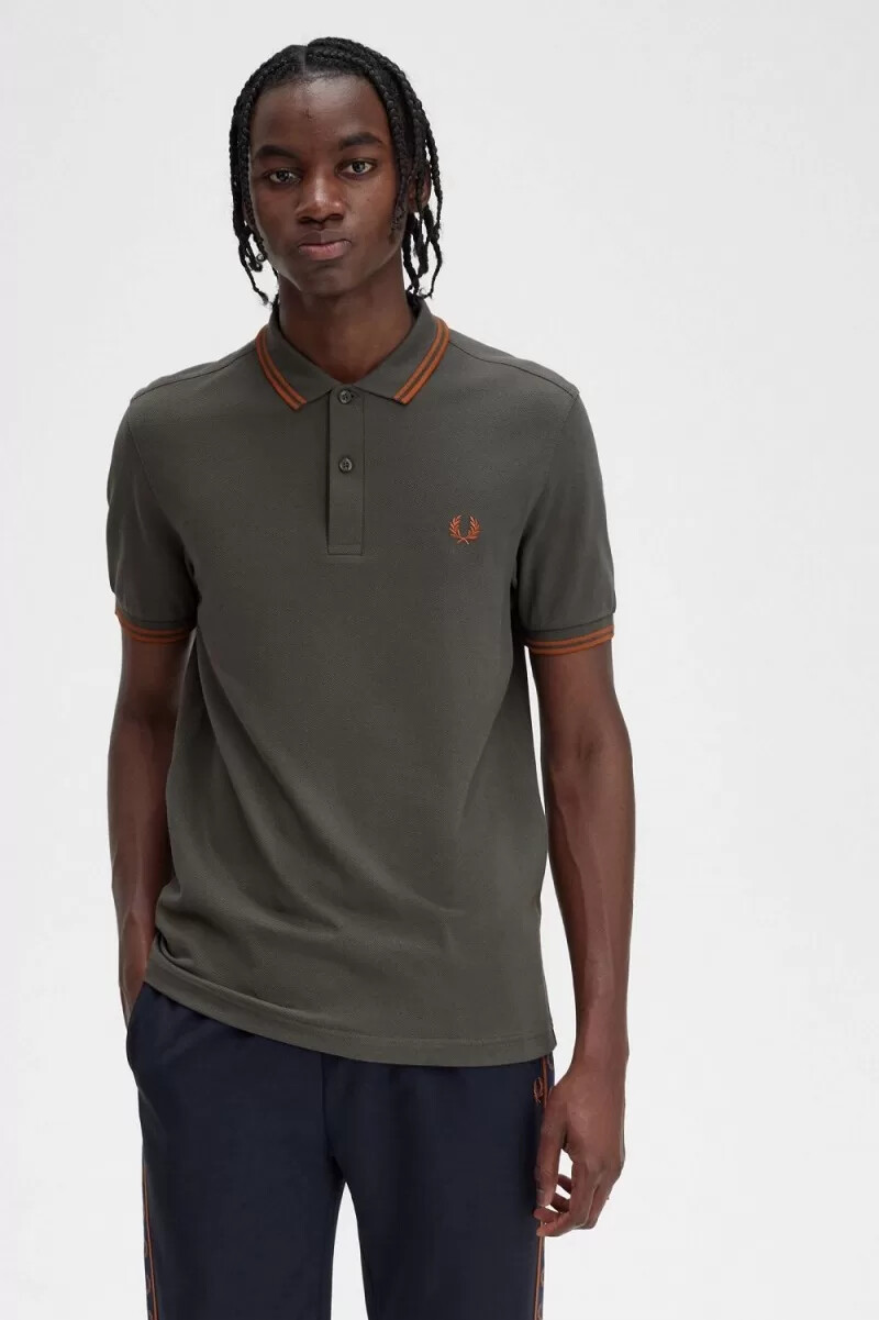 fred perry m3600 herrskjorta field green brown