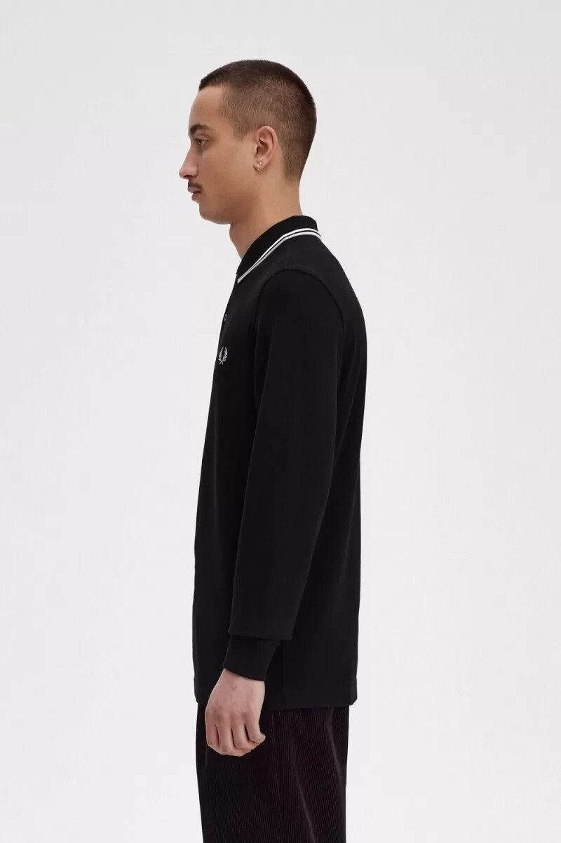 fred perry m3636 herrskjorta svart beige kalksten