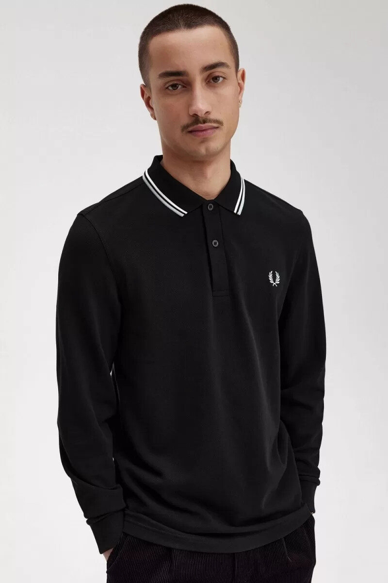 fred perry m3636 herrskjorta svart beige kalksten