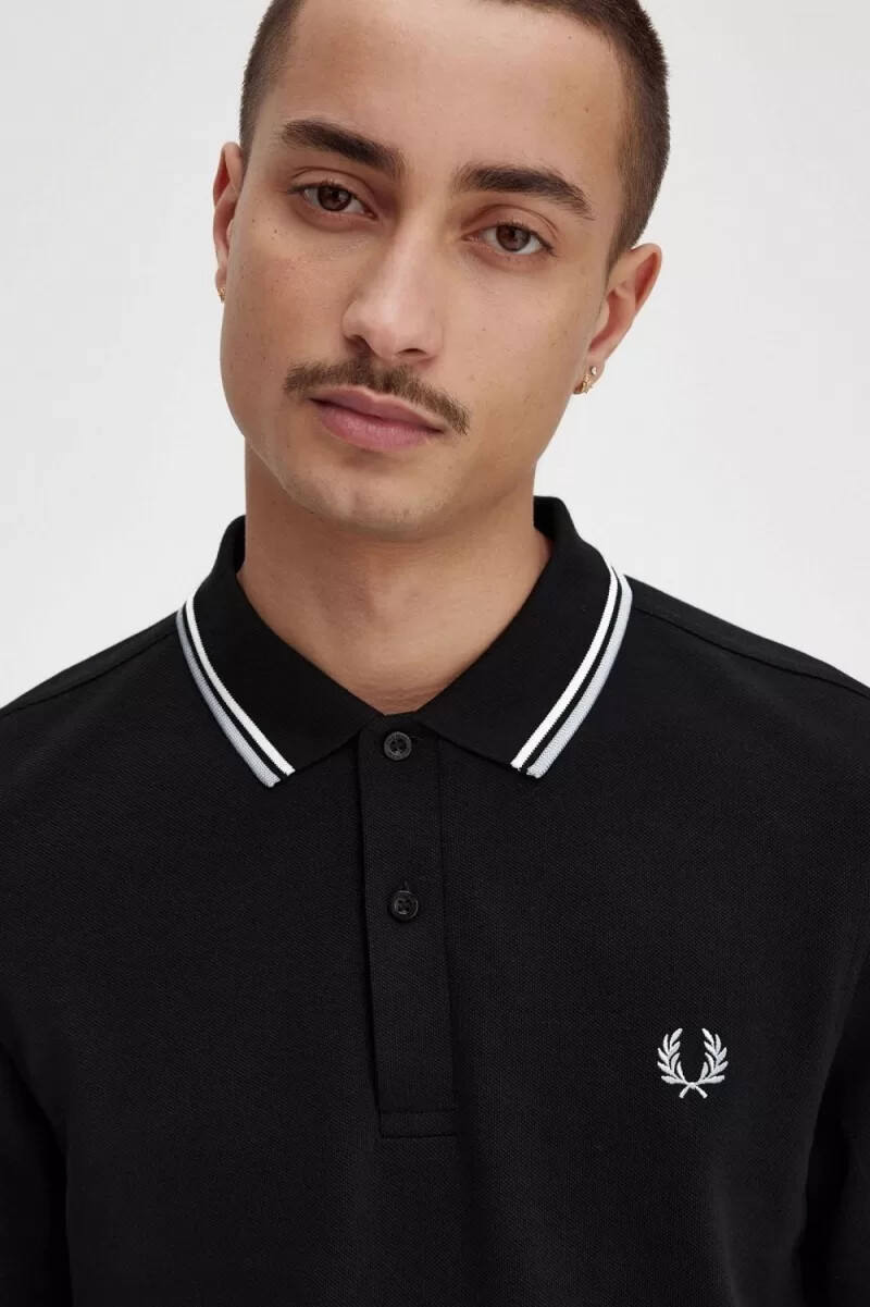 fred perry m3636 herrskjorta svart beige kalksten