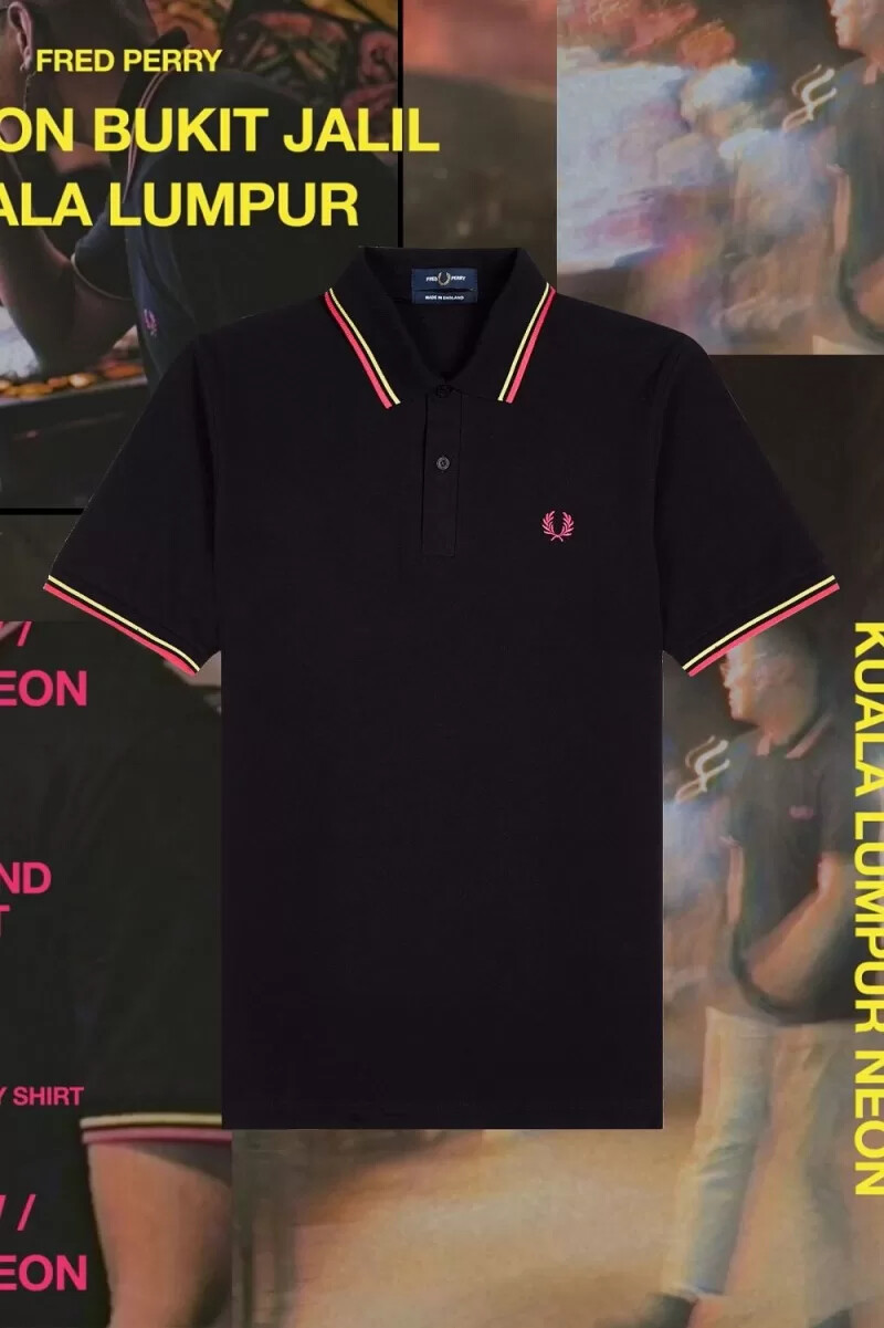 fred perry m12 herrskjorta svart klargul kuala lumpur neon
