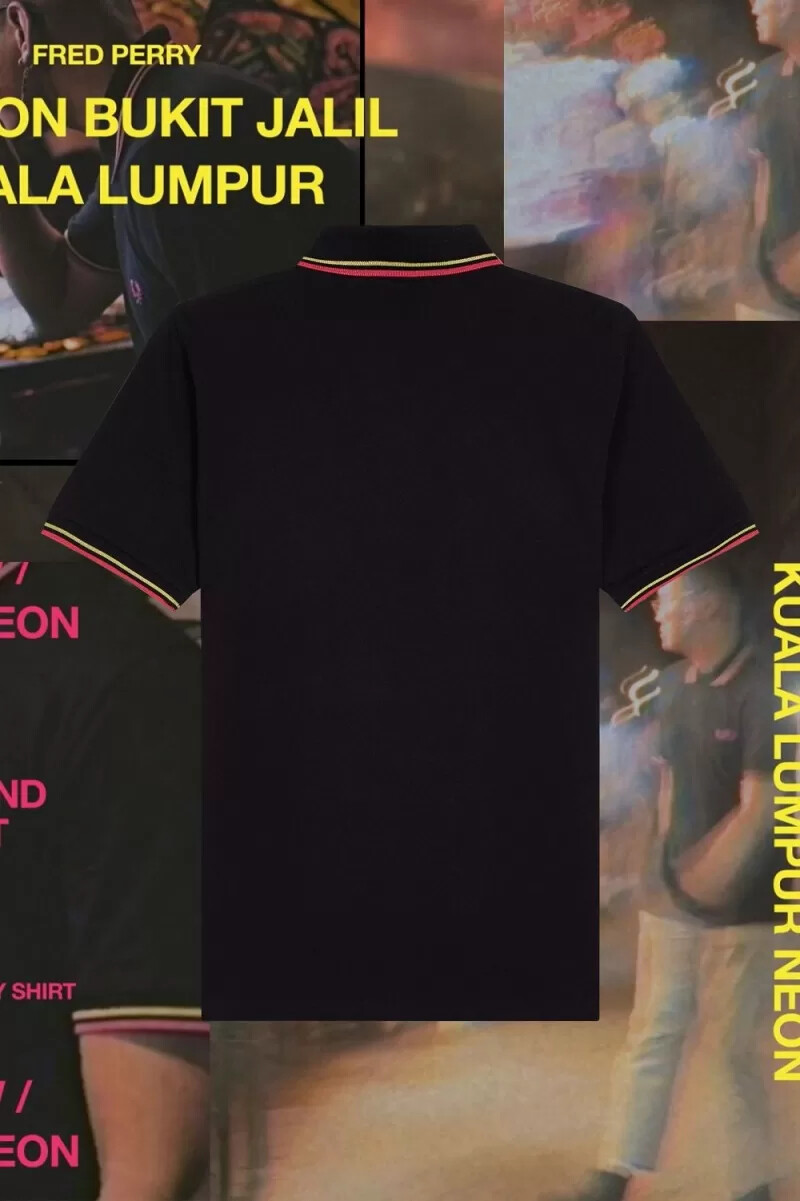 fred perry m12 herrskjorta svart klargul kuala lumpur neon