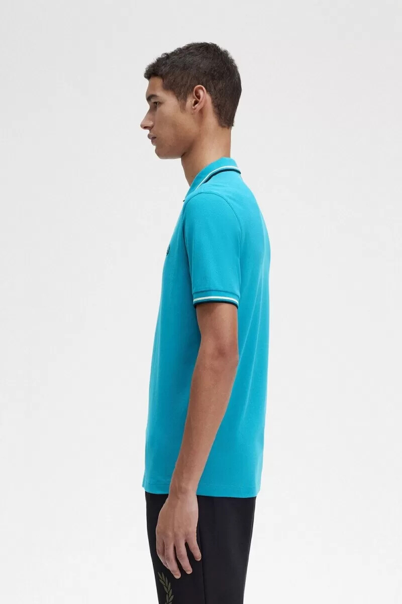 fred perry m3600 herrskjorta cyberblå aqua cream svart