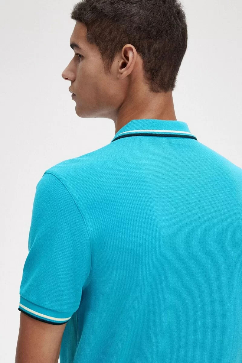 fred perry m3600 herrskjorta cyberblå aqua cream svart