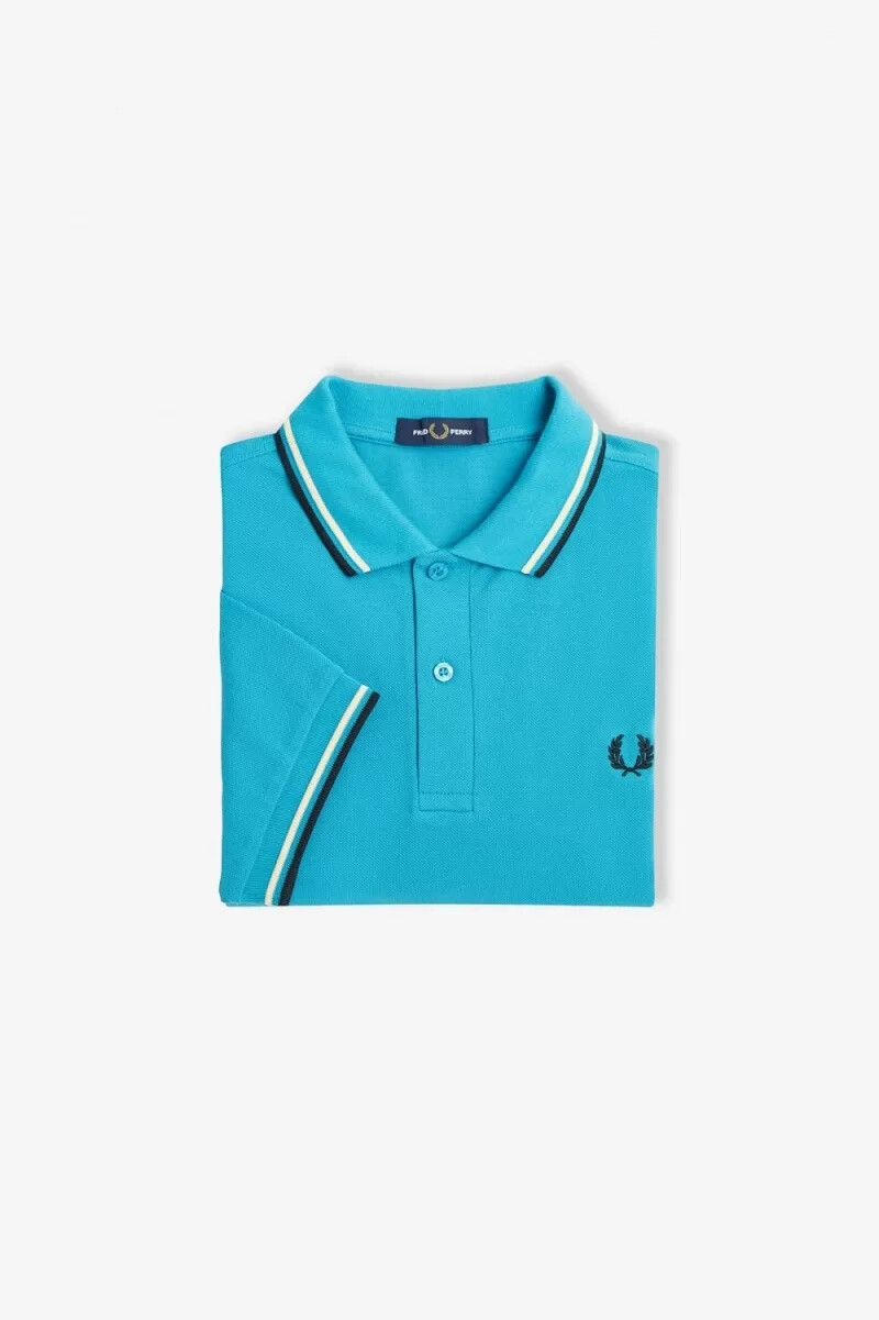 fred perry m3600 herrskjorta cyberblå aqua cream svart