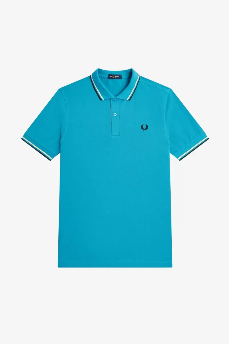 fred perry m3600 herrskjorta cyberblå aqua cream svart
