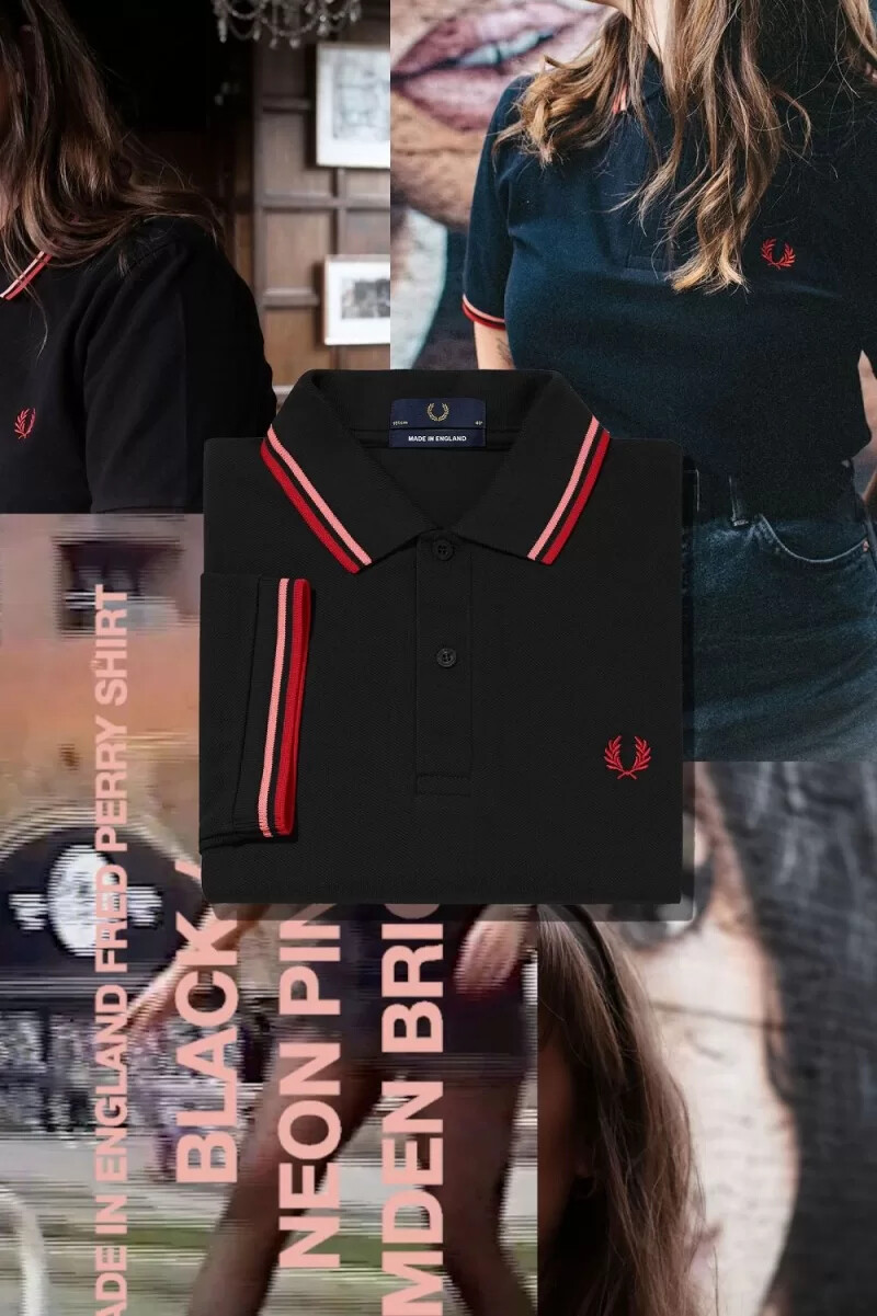 fred perry m12 herrskjorta svart korall heat camden brick